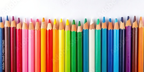 Colorful pencils of various shades and sizes on a white background, pencils, colorful, shades, sizes, school supplies, art