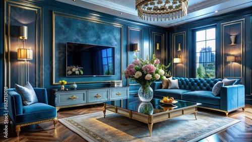 A luxury glamorous living room colorful design