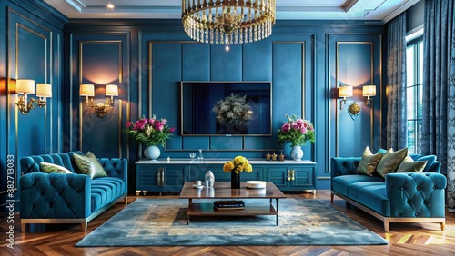 A luxury glamorous living room colorful design