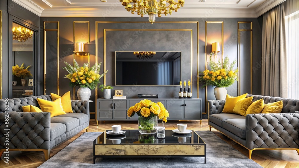 A luxury glamorous living room colorful design