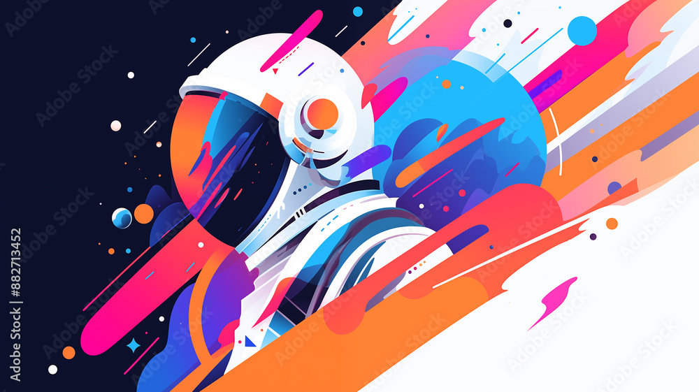 Fototapeta premium Hand drawn cartoon astronaut abstract artistic flat illustration 