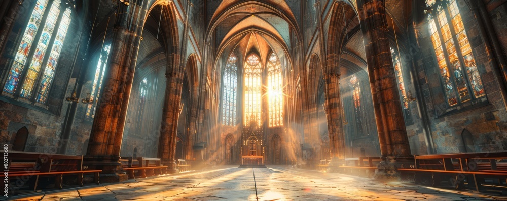 Fototapeta premium Gothic Elegance: Cathedral Interior, 4K hyperrealistic photo