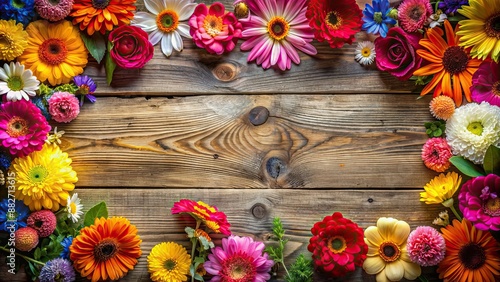 Colorful flowers arranged on rustic wooden background, flower, wooden, background, nature, beautiful, vibrant, arrangement