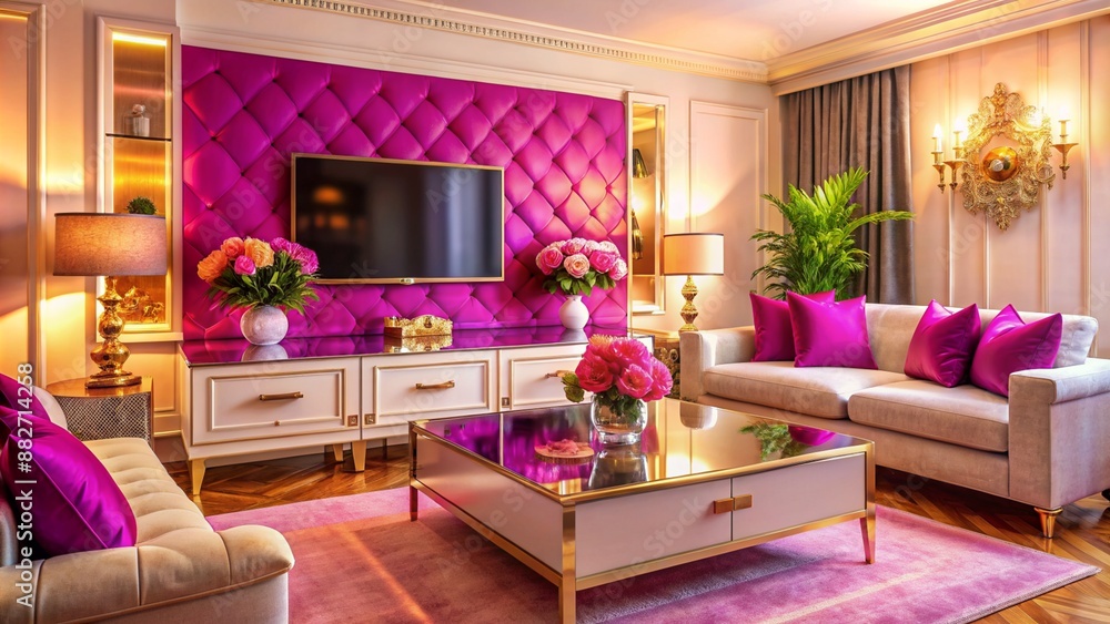 A luxury glamorous living room colorful design