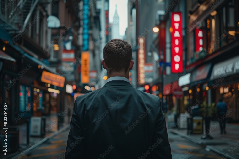Man Walking Through a City Street