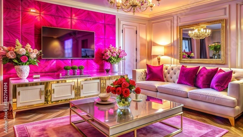 A luxury glamorous living room colorful design