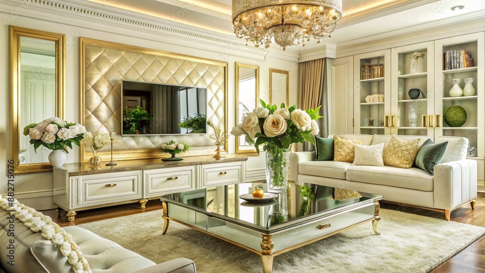 A luxury glamorous living room colorful design