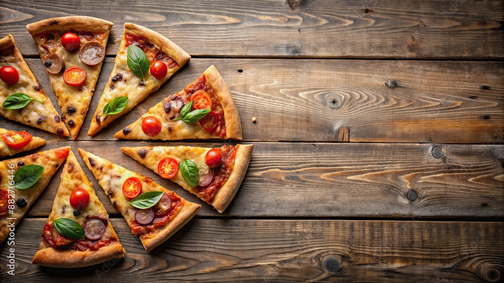 Pizza slices on a rustic wooden table, food, pizza, slices, delicious, homemade, cheese, crust, topping, meal, lunch Pizza slices on a rustic wooden table, food, pizza, slices, delicious, homemade, cheese, crust, topping, meal, lunch