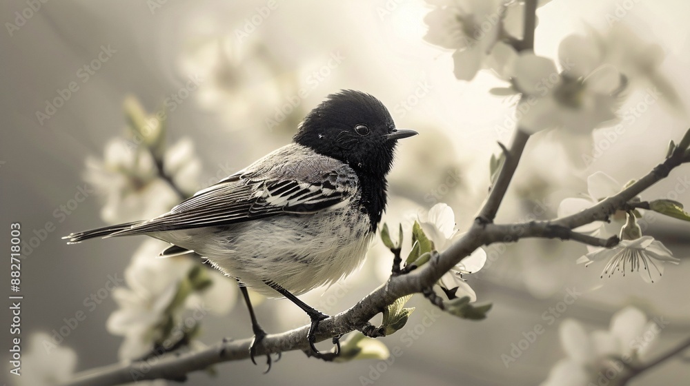Fototapeta premium Bird's fragility: detailed capture of a delicate wild bird, ideal for illustrating the vulnerability of wildlife.