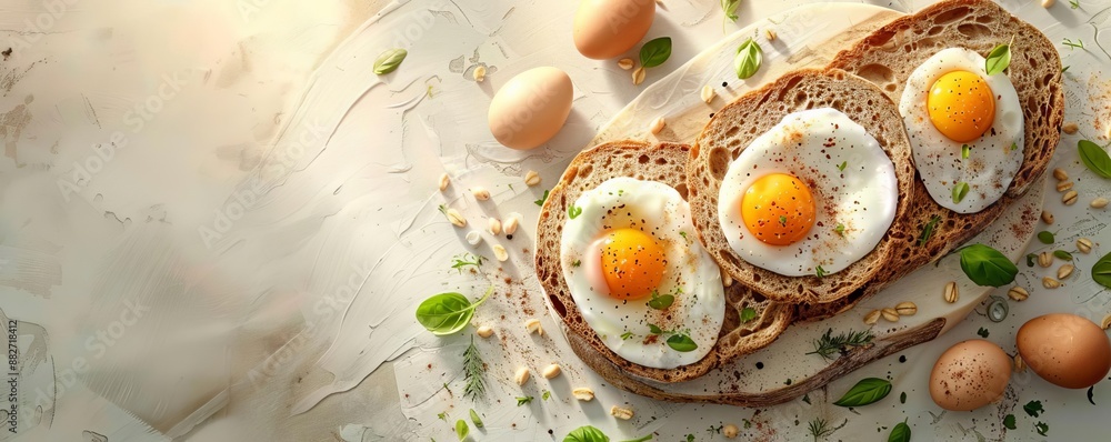 photo realistic breakfast, boiled eggs, whole wheat bread, natural light, high detail, rustic table setting photo realistic breakfast, boiled eggs, whole wheat bread, natural light, high detail, rustic table setting