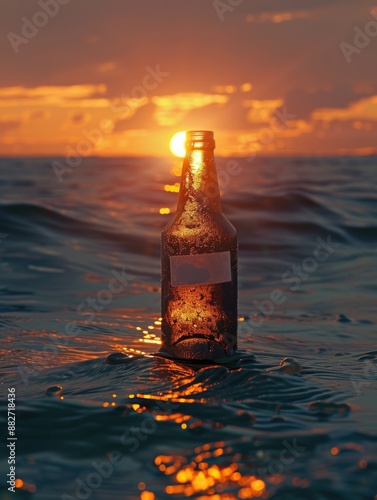Beer Bottle Ocean Sunset