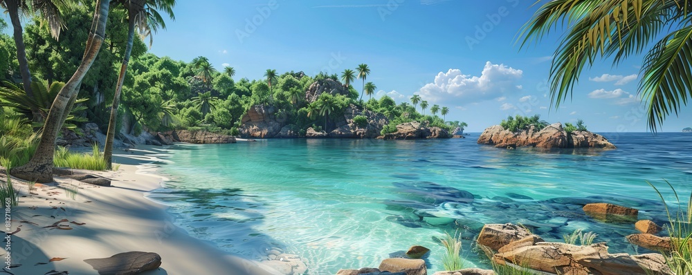 Obraz premium Picturesque Bay with Clear Blue Water, 4K hyperrealistic photo
