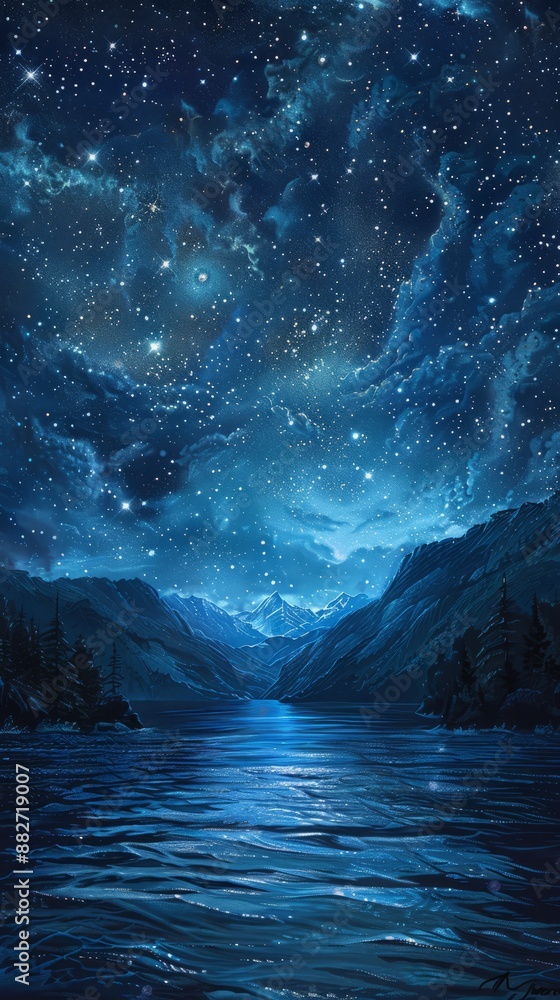 Fototapeta premium Midnight Sky Starry Night Texture Background, 4K hyperrealistic photo