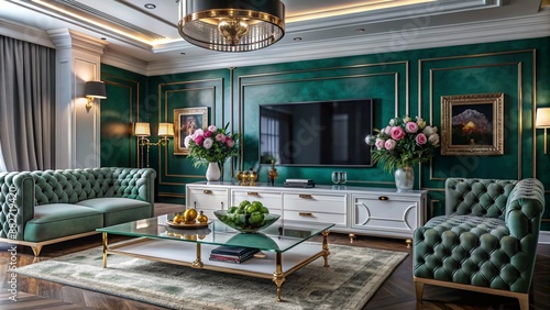 A luxury glamorous living room colorful design