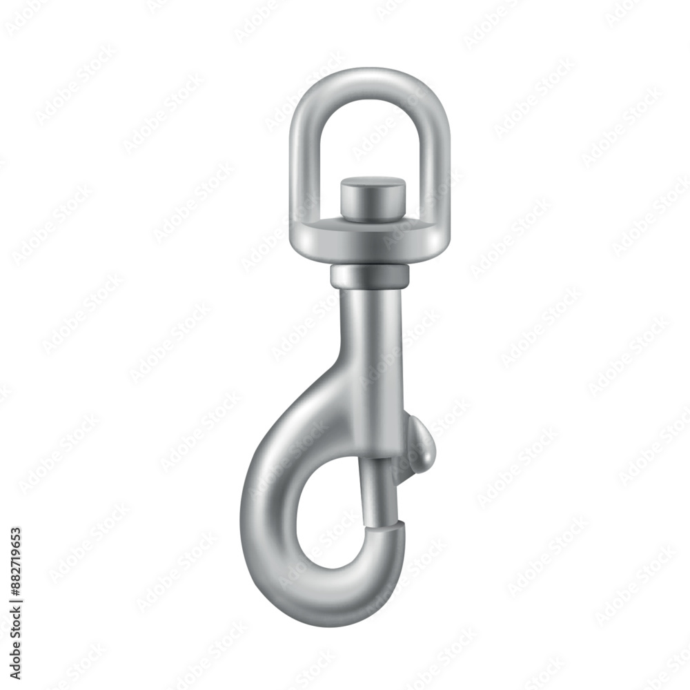 Carbine silver metallic equipment hook lock for climbing protection realistic vector illustration Carbine silver metallic equipment hook lock for climbing protection realistic vector illustration
