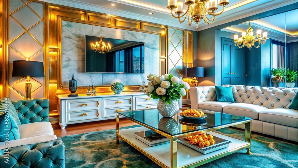 A luxury glamorous living room colorful design