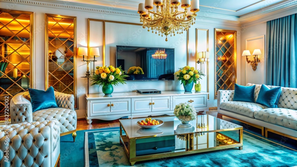 A luxury glamorous living room colorful design