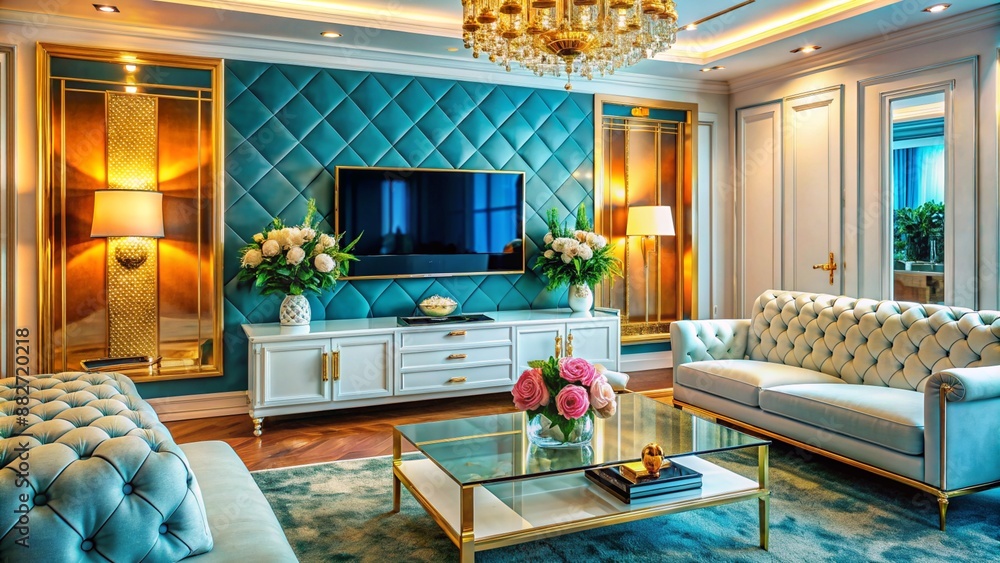 A luxury glamorous living room colorful design