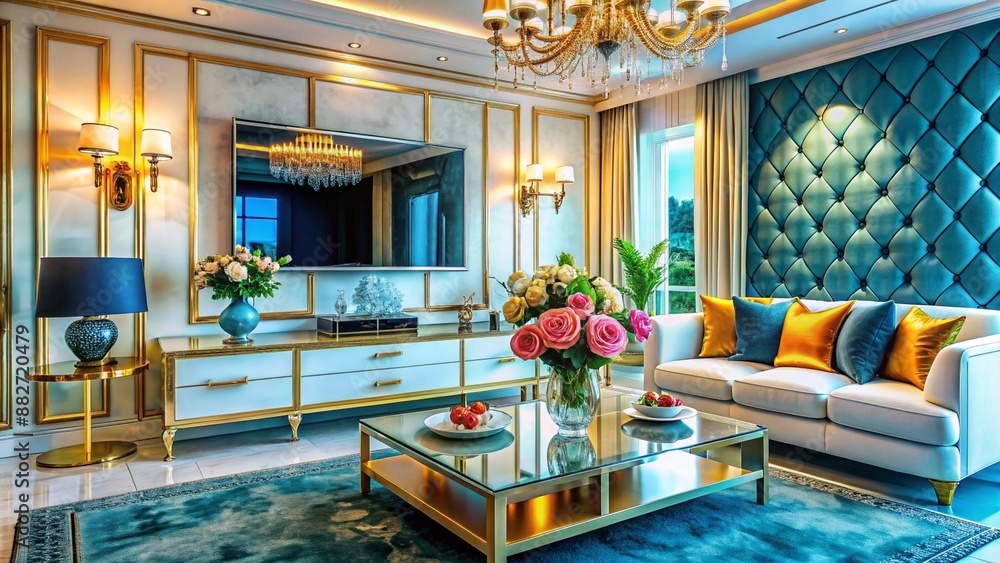 A luxury glamorous living room colorful design