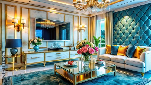 Obraz na płótnie A luxury glamorous living room colorful design w salonie