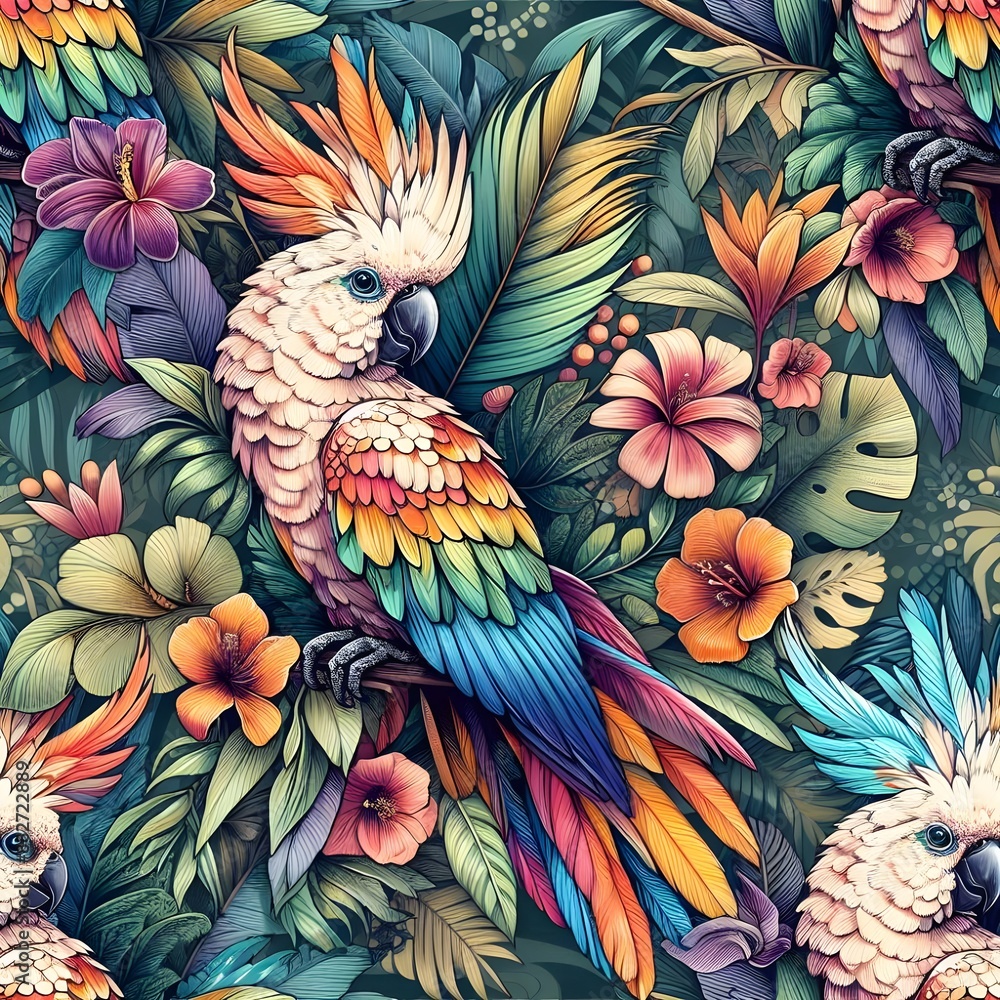 Fototapeta premium Colorful cockatoo pattern design