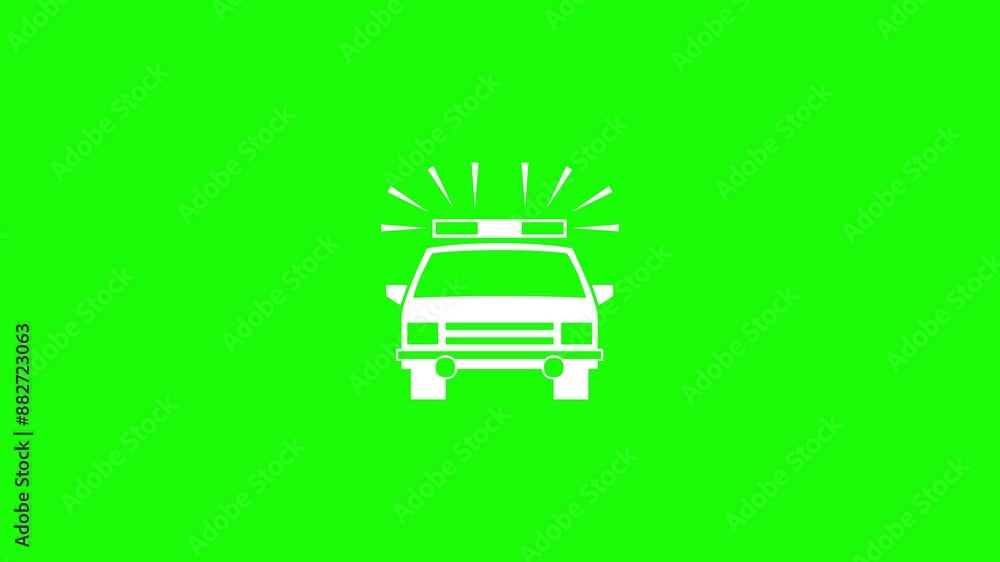 Police car shape icon white color animation on green background Police car shape icon white color animation on green background