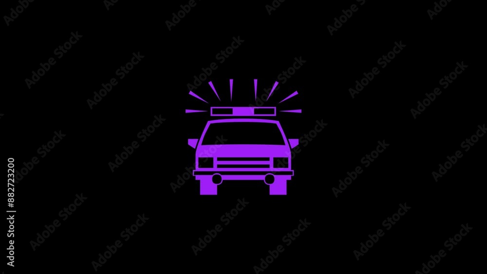 Police car shape icon purple color animation on black background Police car shape icon purple color animation on black background