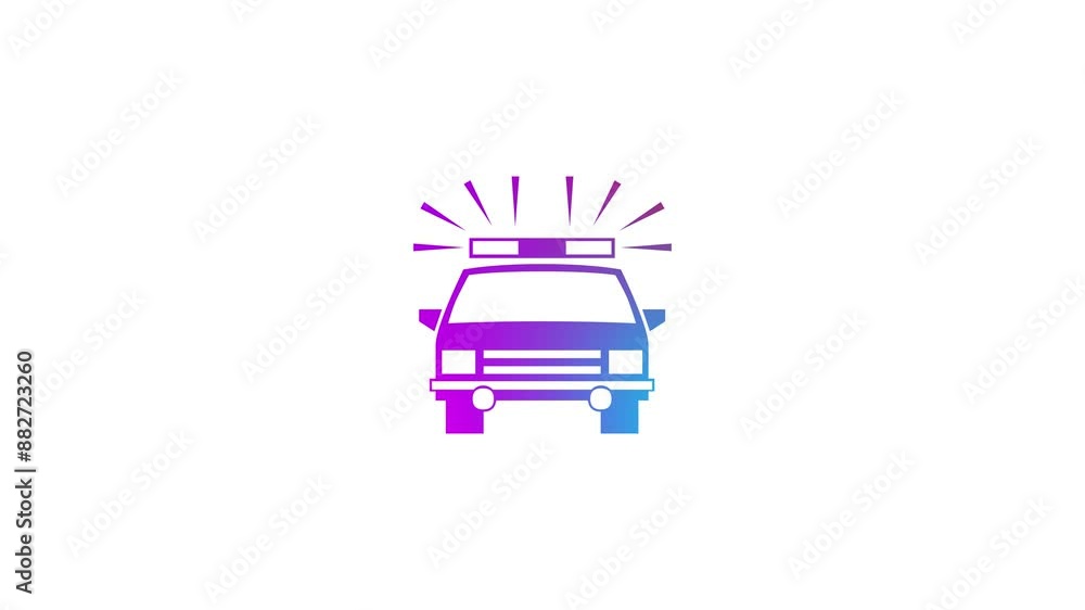 Police car shape icon gradient multiple color animation on white background Police car shape icon gradient multiple color animation on white background