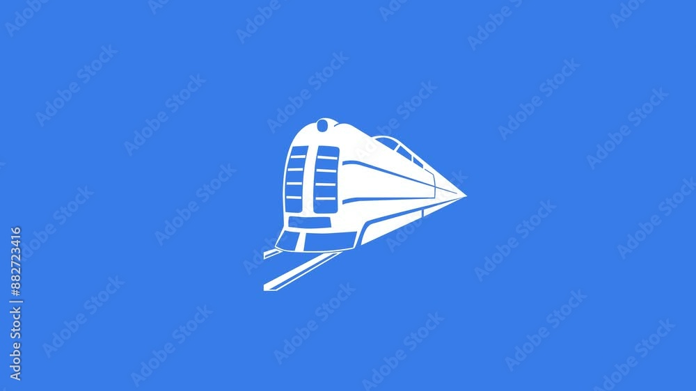 Metro rail shape icon white color animation on blue background Metro rail shape icon white color animation on blue background