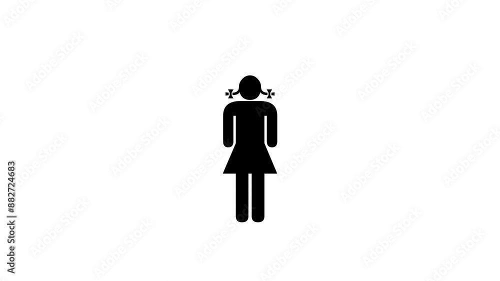 Girl shape icon black color animation on white background Girl shape icon black color animation on white background