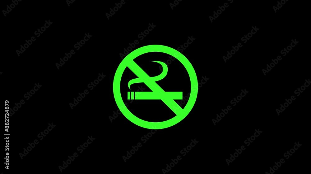 Do not smoke ban circle shape icon green color animation on black background Do not smoke ban circle shape icon green color animation on black background
