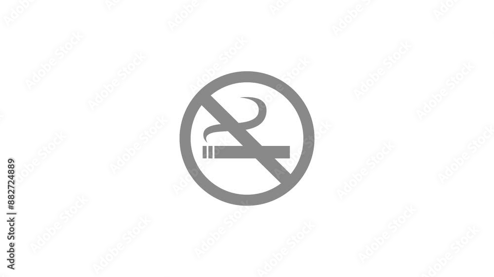 Do not smoke ban circle shape icon gray color animation on white background Do not smoke ban circle shape icon gray color animation on white background