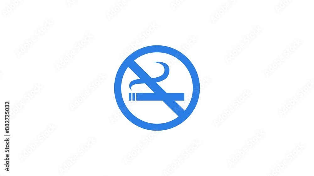 Do not smoke ban circle shape icon blue color animation on white background Do not smoke ban circle shape icon blue color animation on white background