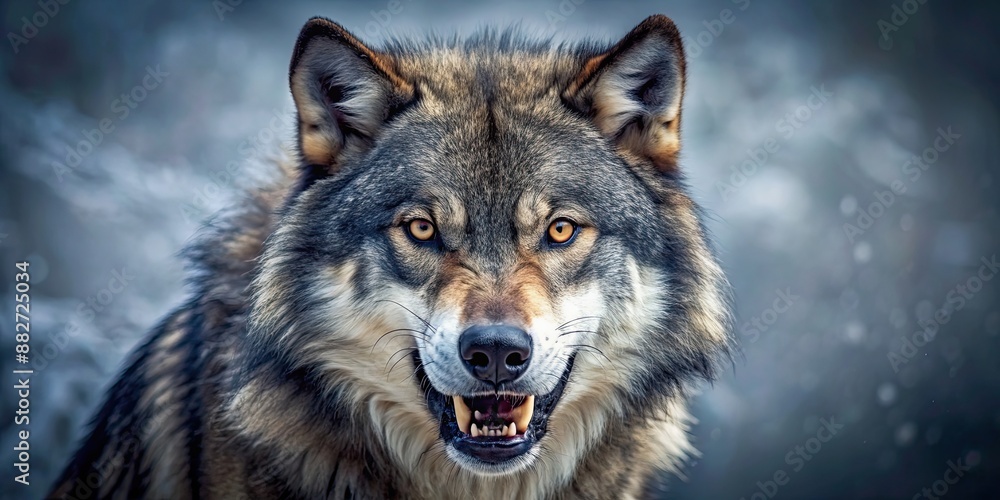 Obraz premium Fierce and intimidating angry wolf in the wild , predator, aggressive, animal, wildlife, nature, fierce, growling, wild, danger, forest