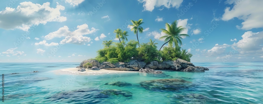 Obraz premium Tropical Island with Pristine Beach, 4K hyperrealistic photo