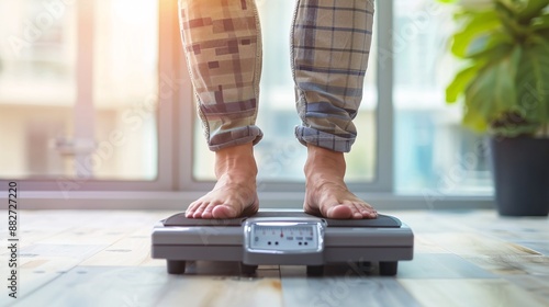 Measuring weight for obesity management at a general practice clinic for preventative health care. photo