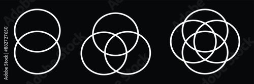 Venn diagram three overlapping circles chart line and solid. Business presentation Venn vector chart in eps 10.