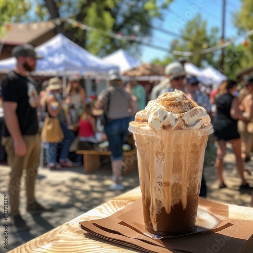 Iced Coffee With Whipped Cream at a Summer Market