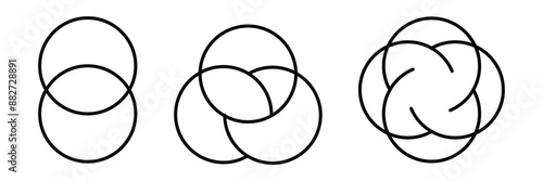 Venn diagram three overlapping circles chart line and solid. Business presentation Venn vector chart in eps 10.