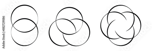 Venn diagram three overlapping circles chart line and solid. Business presentation Venn vector chart in eps 10.