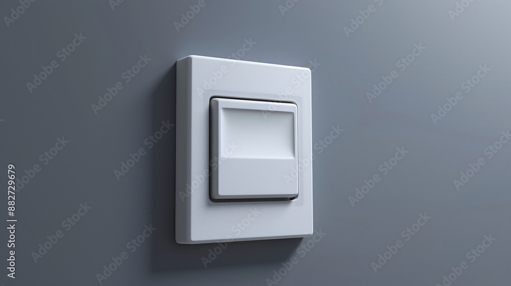 A smart light switch with touch controls, against a minimalistic grey background A smart light switch with touch controls, against a minimalistic grey background