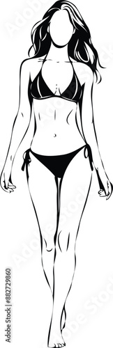Beautiful girl in bikini black and white drawing, silhouette of a woman in bikini, Vector illustration