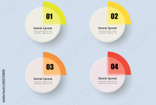 Business pie chart template. 4 step infographic. Glass morphism effect. Vector illustration.