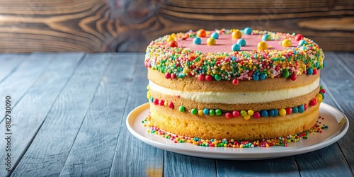 Delicious homemade cake decorated with colorful icing and sprinkles, dessert, celebration, birthday, bakery, sweet