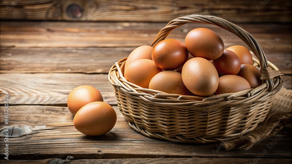 Fresh brown eggs in a rustic basket , farm fresh, organic, free-range, natural, food, agriculture, country living Fresh brown eggs in a rustic basket , farm fresh, organic, free-range, natural, food, agriculture, country living