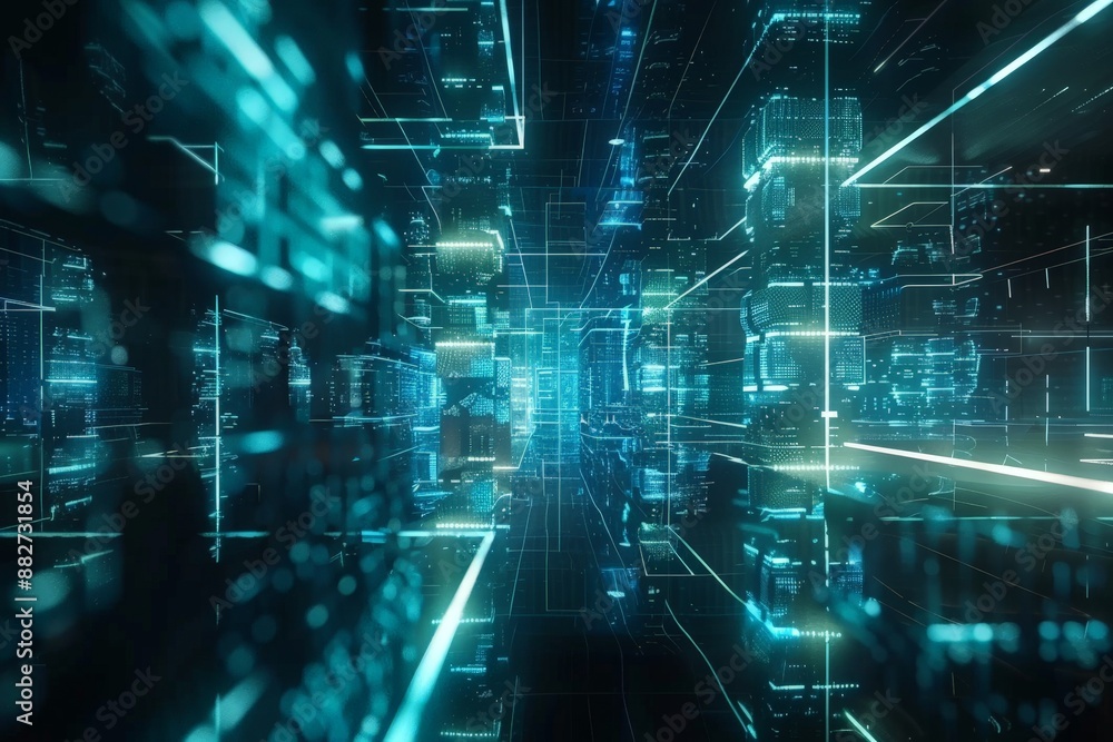 Abstract Digital Network of Technology Lines and Data Abstract Digital Network of Technology Lines and Data