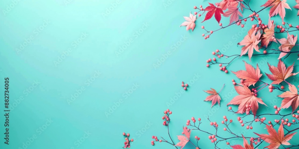 Fall Leaf Frame. Autumn falling maple leaves isolated on turquoise background. Fall foliage wallpaper Fall Leaf Frame. Autumn falling maple leaves isolated on turquoise background. Fall foliage wallpaper