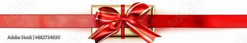 Elegant Red Ribbon and Bow with Golden Gift Box Isolated on White Background. Perfect for Anniversary, Holiday, and Birthday Gift Marketing Ads. High-Definition AI-Generated Design for Promotional Use