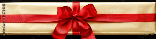 Elegant Red Ribbon and Bow with Golden Gift Box Isolated on White Background. Perfect for Anniversary, Holiday, and Birthday Gift Marketing Ads. High-Definition AI-Generated Design for Promotional Use