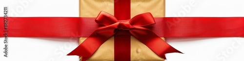Elegant Red Ribbon and Bow with Golden Gift Box Isolated on White Background. Perfect for Anniversary, Holiday, and Birthday Gift Marketing Ads. High-Definition AI-Generated Design for Promotional Use